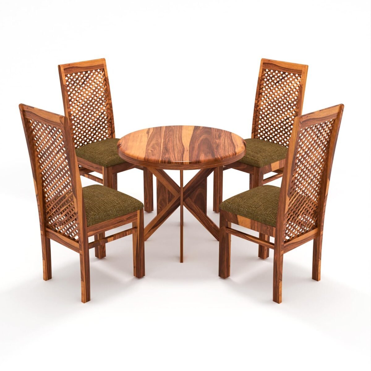 Dining Table 4 Seater | Solid Round Table with Cushion Chair