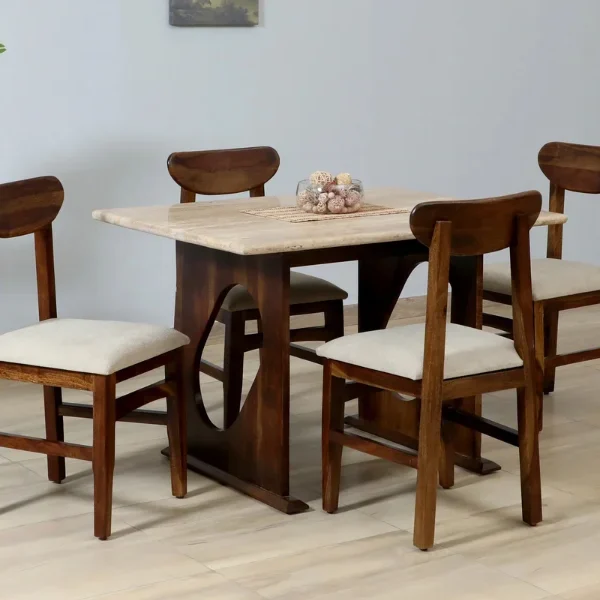 Anglet Sheesham Wood 4 Seater Dining Set In Scratch Resistant Provincial Teak