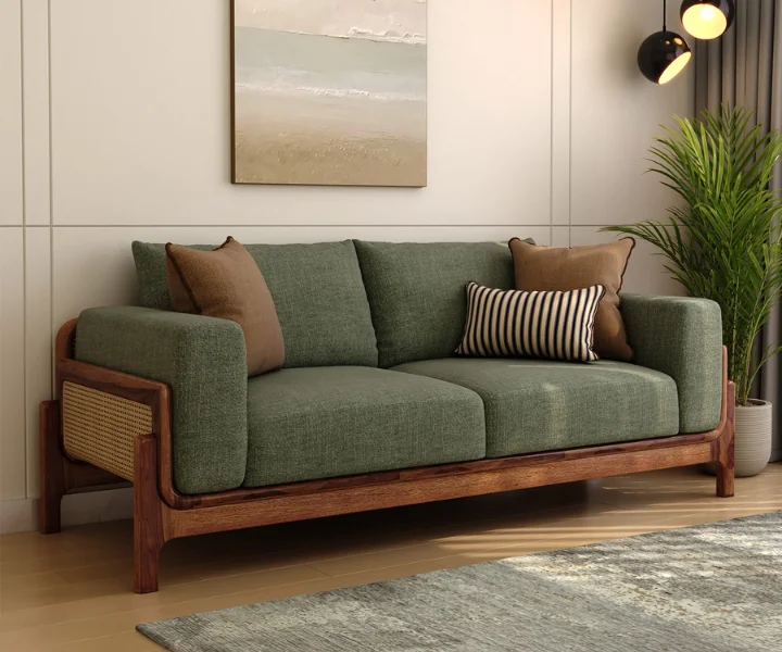 Aranyam Sheesham Wood 3 Seater Sofa with Cane Detailing (4)