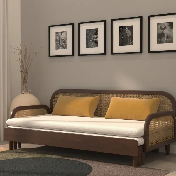 Artisan Luxe Extendable Day Bed with Curved Cane-Style Backrest