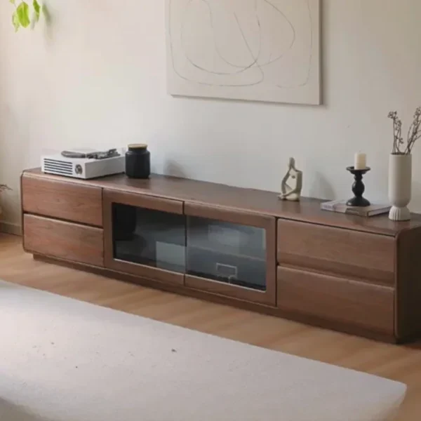 Black walnut, Ash solid wood floor TV cabinet