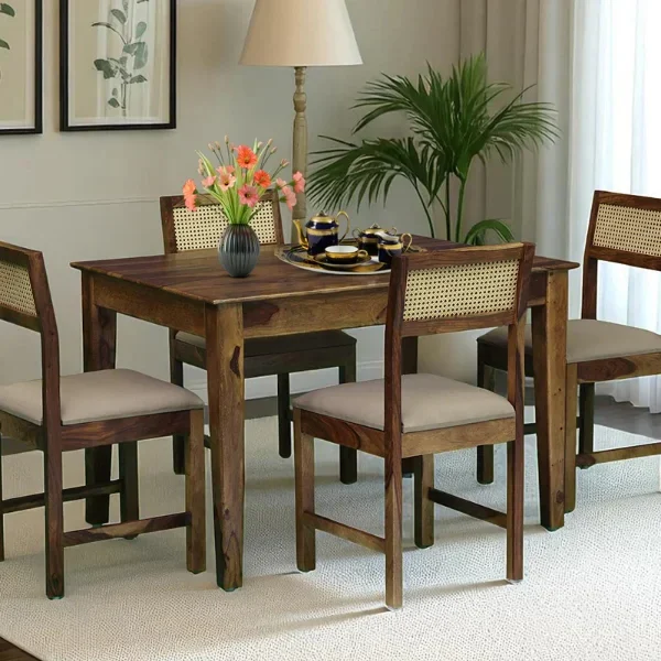 Marin Sheesham Wood 4 Seater Dining Set in Scratch Resistant Provincial Teak Finish
