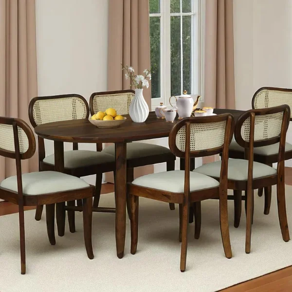 Brookwood Sheesham Wood 6 Seater Dining Set With Chairs In Scratch Resistant Provincial Teak Finish