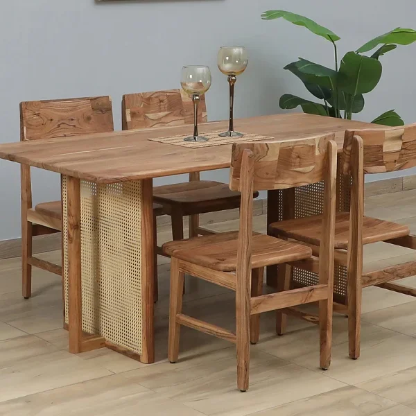 Brovst Acacia Wood 4 Seater Dining Set In Natural Finish
