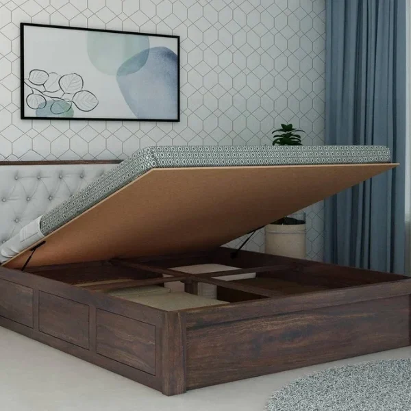 Decan Solid Sheesham Wood Bed with Hydraulic Storage