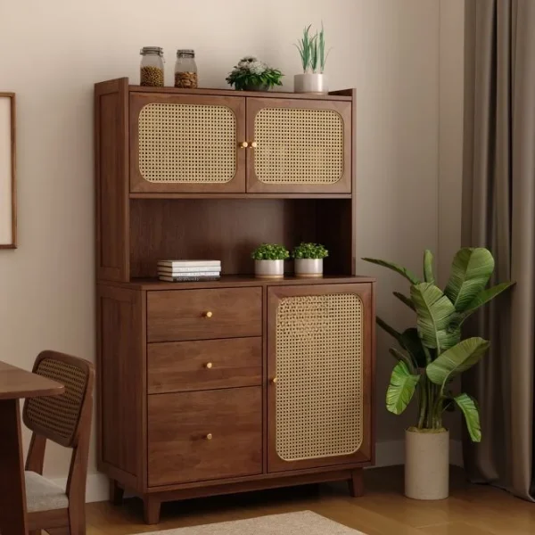 Divit Sheesham Wood Kitchen Cabinet with Cane