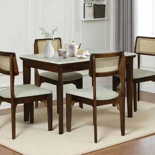 Gistel Sheesham Wood 4 Seater Dining Set With Marble Top