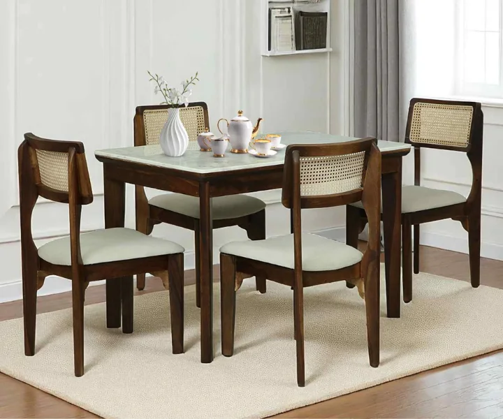 Gistel Sheesham Wood 4 Seater Dining Set With Marble Top In Scratch Resistant Provincial Teak Finish (1)