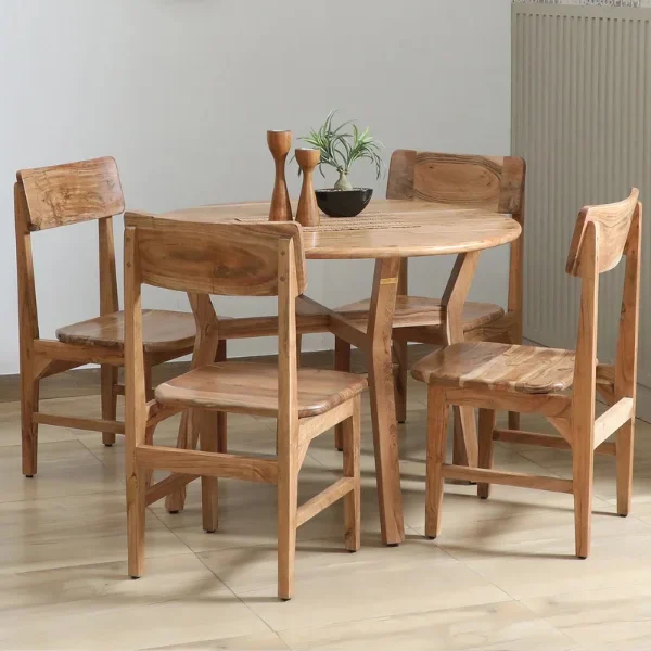 Kylie Acacia Wood 4 Seater Dining Set In Natural Finish