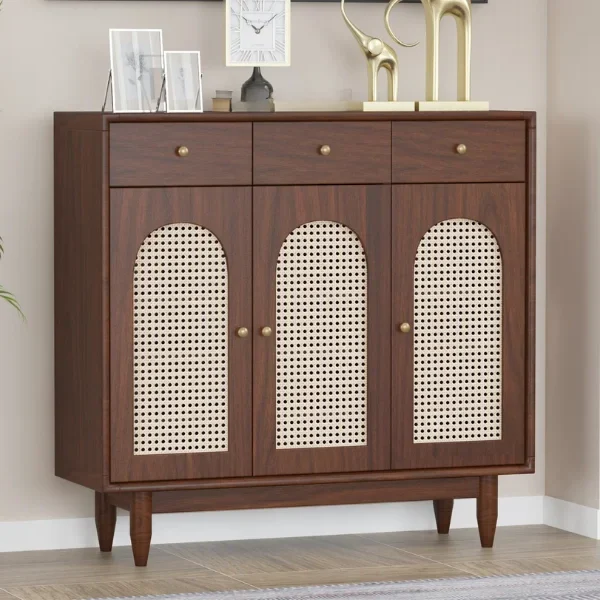 Laurel Solid Wood Acacia Cane Cabinet and Sideboard