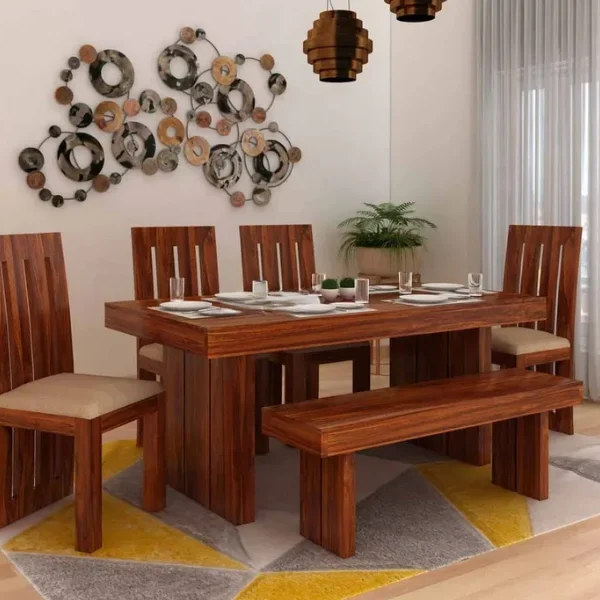 Maharaja Solid Sheesham Wood 6 Seater Dining Table Set