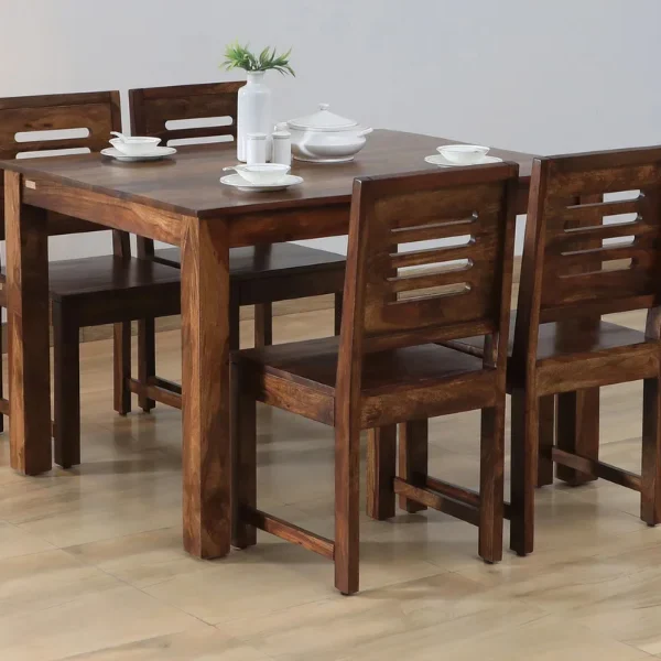 Marin Sheesham Wood 4 Seater Dining Set in Scratch Resistant Provincial Teak Finish