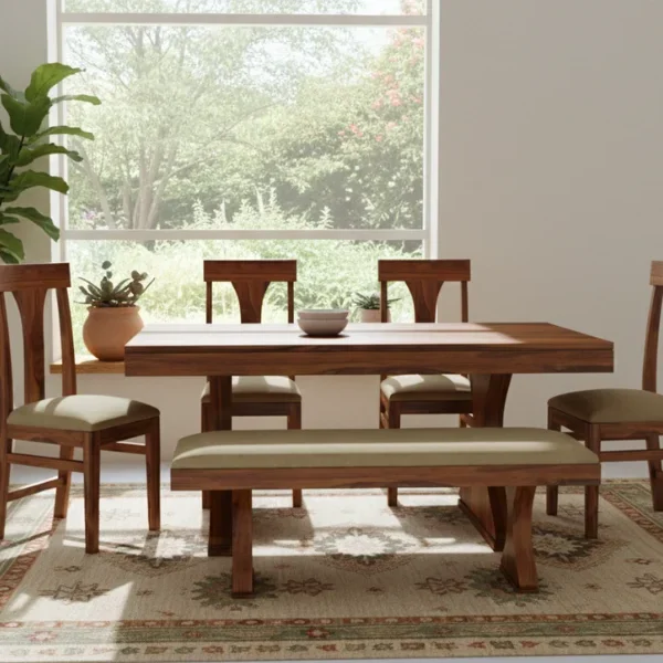 Maron Solid Sheesham Wood 6 Seater Dining Table Set