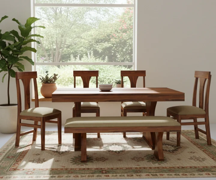 Maron Solid Sheesham Wood 6 Seater Dining Table Set (11)
