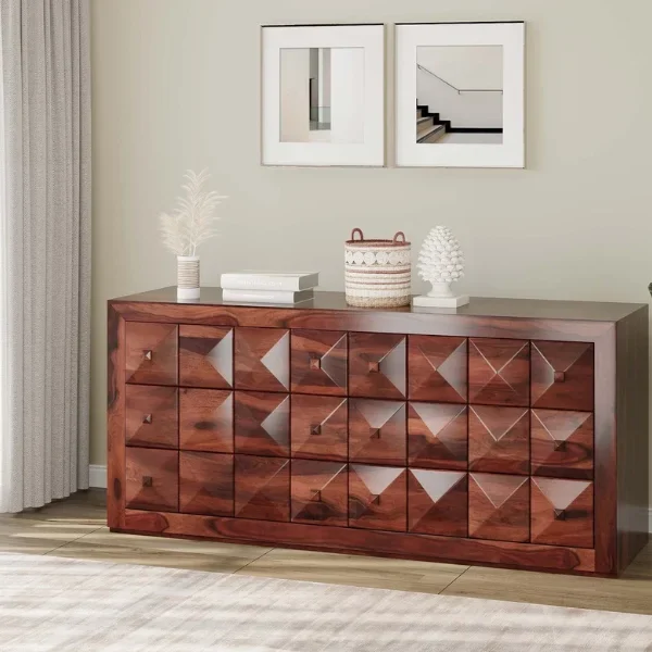 Laurel Solid Wood Acacia Cane Cabinet and Sideboard