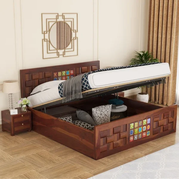 Niwar Sheesham Wood Bed Hydraulic