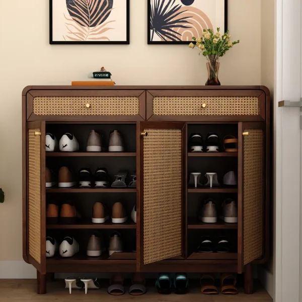 Premium Solid Wood Shoe Cabinet With Cane Detailing