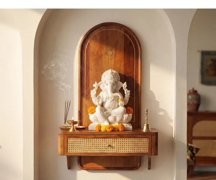 Shoonya Sheesham Wood Home Temple with Brass Detailing and Cane Accents (4)