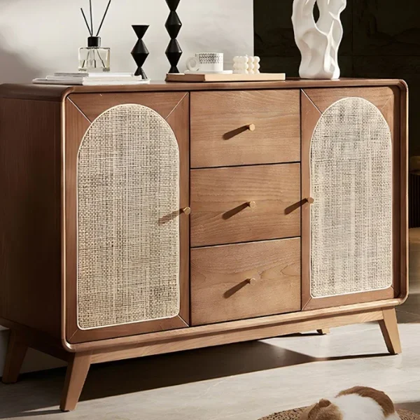 Style Medium Brown Wood Server with Cabinets and Drawers