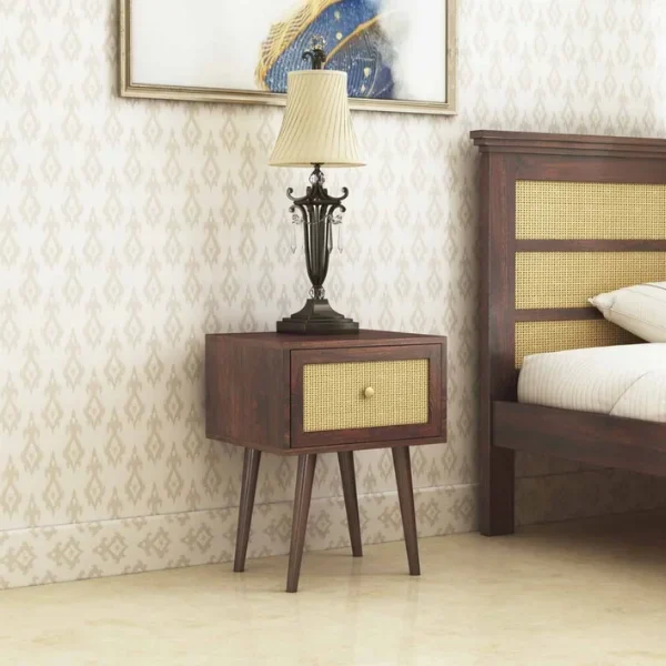 Syrus Solid Sheesham Wood One Drawer Bedside Cane