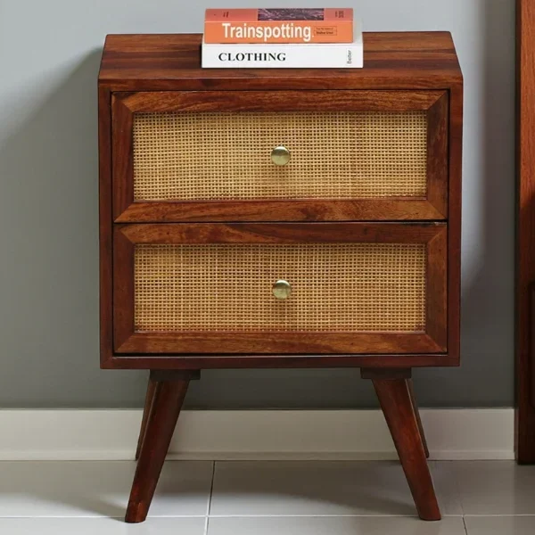 Syrus Solid Sheesham Wood Two Drawer Bedside Cane