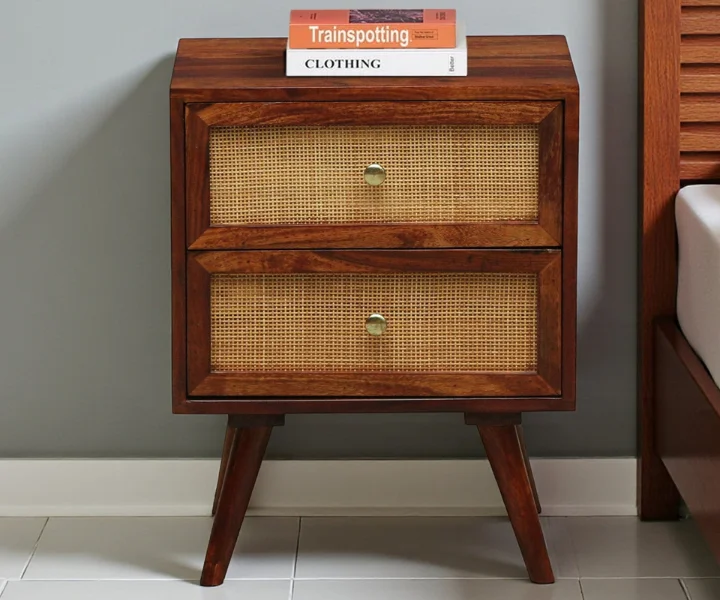 Syrus Solid Sheesham Wood Two Drawer Bedside Cane (1)
