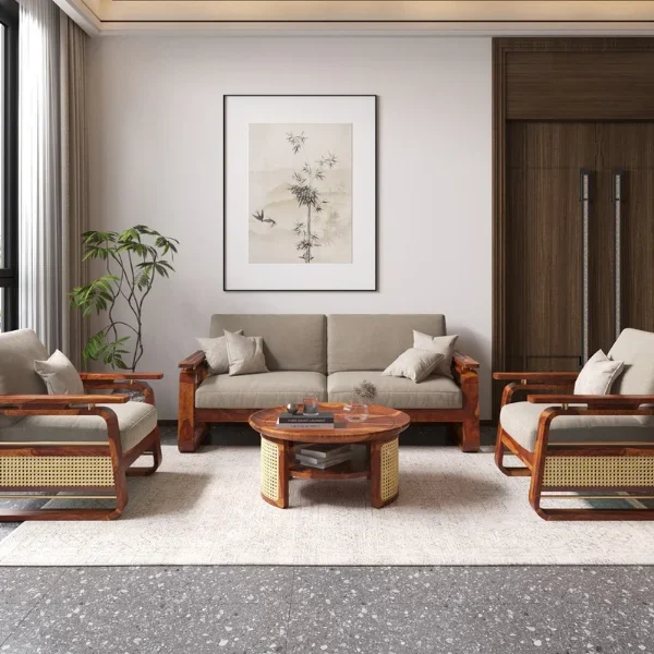 Edin Solid Sheesham Wooden 5 Seate Sofa set With Cane & Brass Detailing